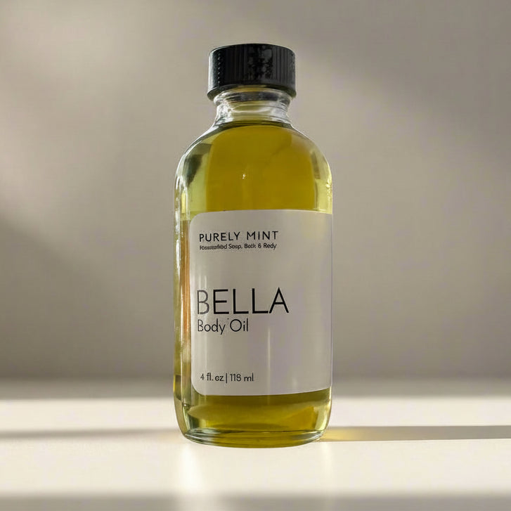Bella Body Oil 4 oz light gray seamless backdrop