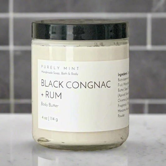 4 oz white body butter, white label, black top, in a modern mens bathroom, maple counter, luxury, mens bathroom accessories, commercial advertising photography