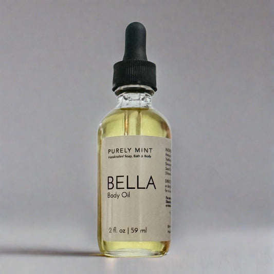 2 oz body oil, glass bottle, dropper top,commercial photography packshot, light gray seamless backdrop, neutral lighting