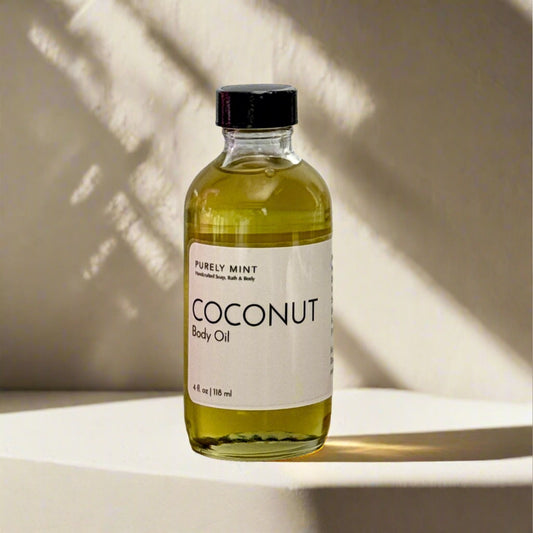 4 oz body oil in glass bottle with white lable and black top. Advertising style shot, soft sun shadow, empty penthouse, scandinavian minimalism, neutral warm, detailed.