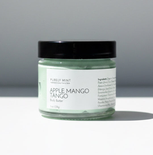 Jar of Apple Mango Tango on a light gray background