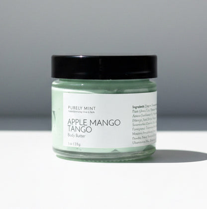 Jar of Apple Mango Tango on a light gray background