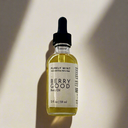 Berry Good Body Oil 2 oz advertising style shot, soft sun shadow, empty penthouse, scandinavian minimalism, neutral warm, detailed