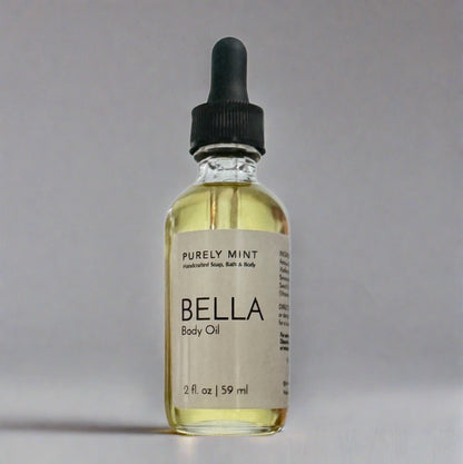 2 oz body oil, glass bottle, dropper top,commercial photography packshot, light gray seamless backdrop, neutral lighting